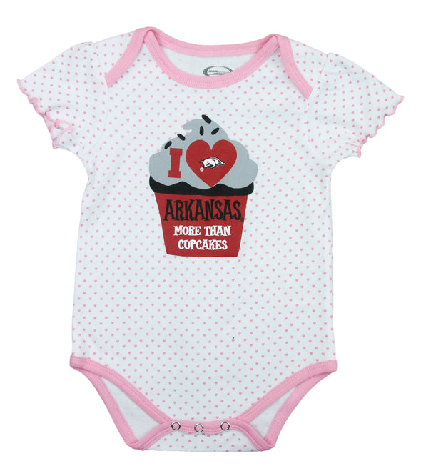 NCAA College Infant Girl's Arkansas Razorbacks 3 Pack Creeper Bodysuit Set