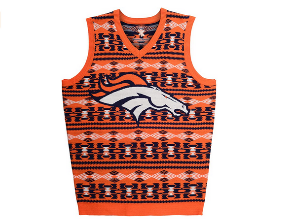 KLEW NFL Men's Denver Broncos Aztec Ugly Sweater Vest