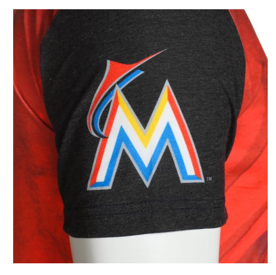 KLEW MLB Men's Miami Marlins Big Graphics Pocket Logo Tee T-shirt, Red