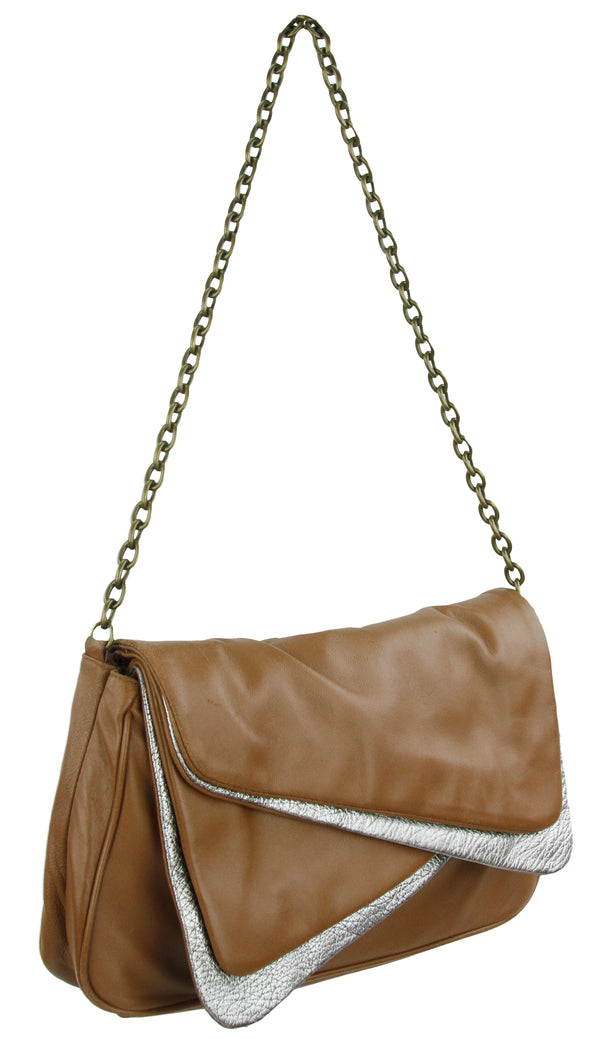 Danielle Nicole "Lindsay" Clutch Shoulder Bag Chain Layered Purse - Brown/Silver