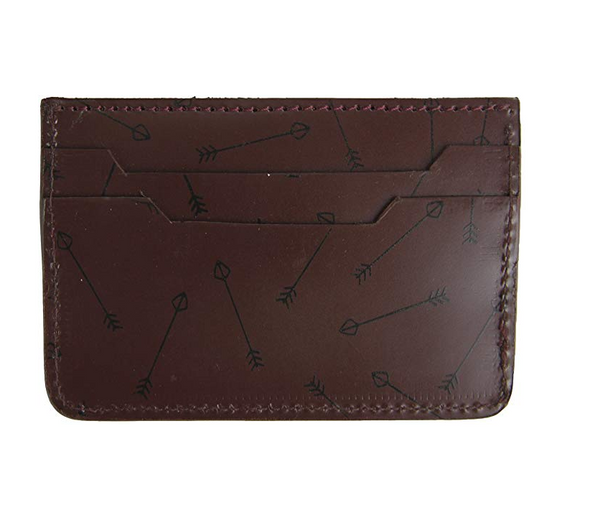 JD Fisk Men's Arrow Print Cardholder, Maroon