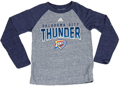 Adidas Oklahoma City Thunder NBA Kid's Long Sleeve Triblend Raglan Shirt, Heather Grey/Blue