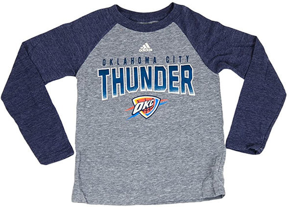 Adidas Oklahoma City Thunder NBA Kid's Long Sleeve Triblend Raglan Shirt, Heather Grey/Blue