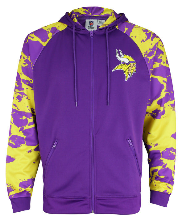 Zubaz NFL Men's Minnesota Vikings Full Zip Hoodie with Lava Sleeves