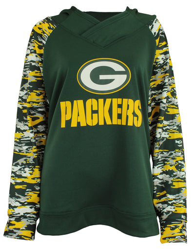 Zubaz NFL Women's Green Bay Packers Camo Cowl Neck Hoodie