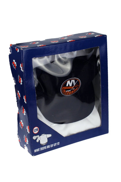 New York Islanders NHL Baby Boys Infants Creeper & Cap Gift Set, White - Navy