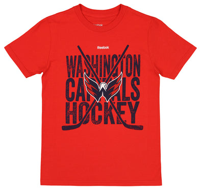 Reebok Washington Capitals NHL Boys' Youth (8-20) Cross Sticks Short Sleeve Tee, Red