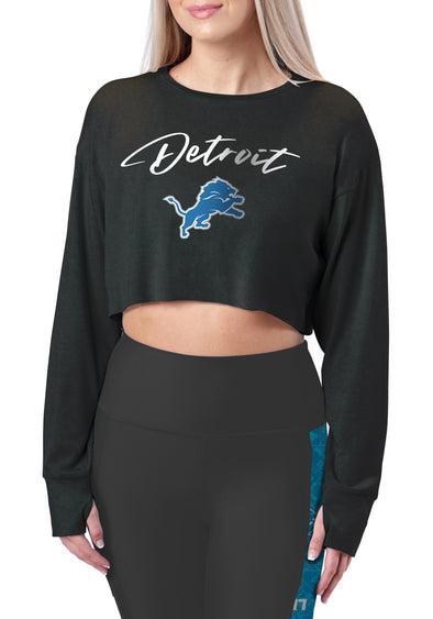 Certo By Northwest NFL Women's Detroit Lions Central Long Sleeve Crop Top, Charcoal