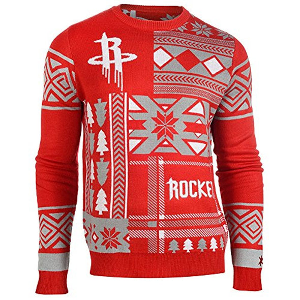 Klew NBA Men's Houston Rockets Patches Ugly Sweater, Red
