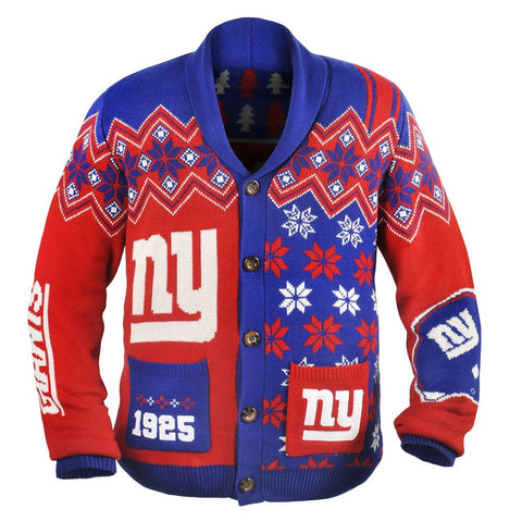 KLEW NFL Men's New York Giants Holiday Ugly Cardigan Sweater