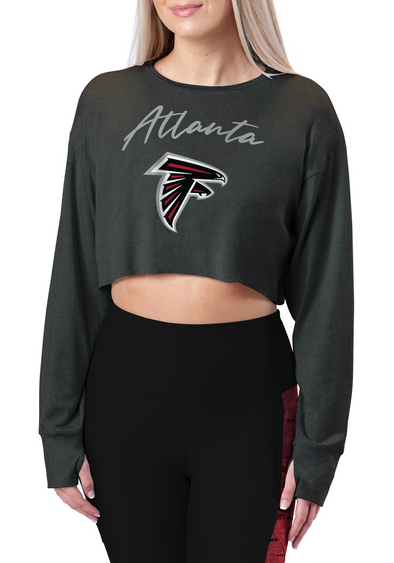 Certo By Northwest NFL Women's Atlanta Falcons Central Long Sleeve Crop Top, Black