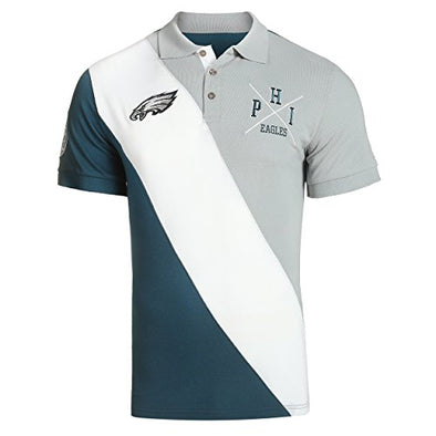 KLEW NFL Football Men's Philadelphia Eagles Rugby Diagonal Stripe Polo Shirt