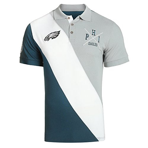 KLEW NFL Football Men's Philadelphia Eagles Rugby Diagonal Stripe Polo Shirt