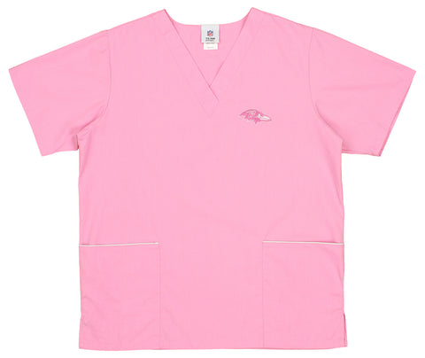 Fabrique Innovations NFL Unisex Baltimore Ravens Breast Cancer Awareness Scrub Top