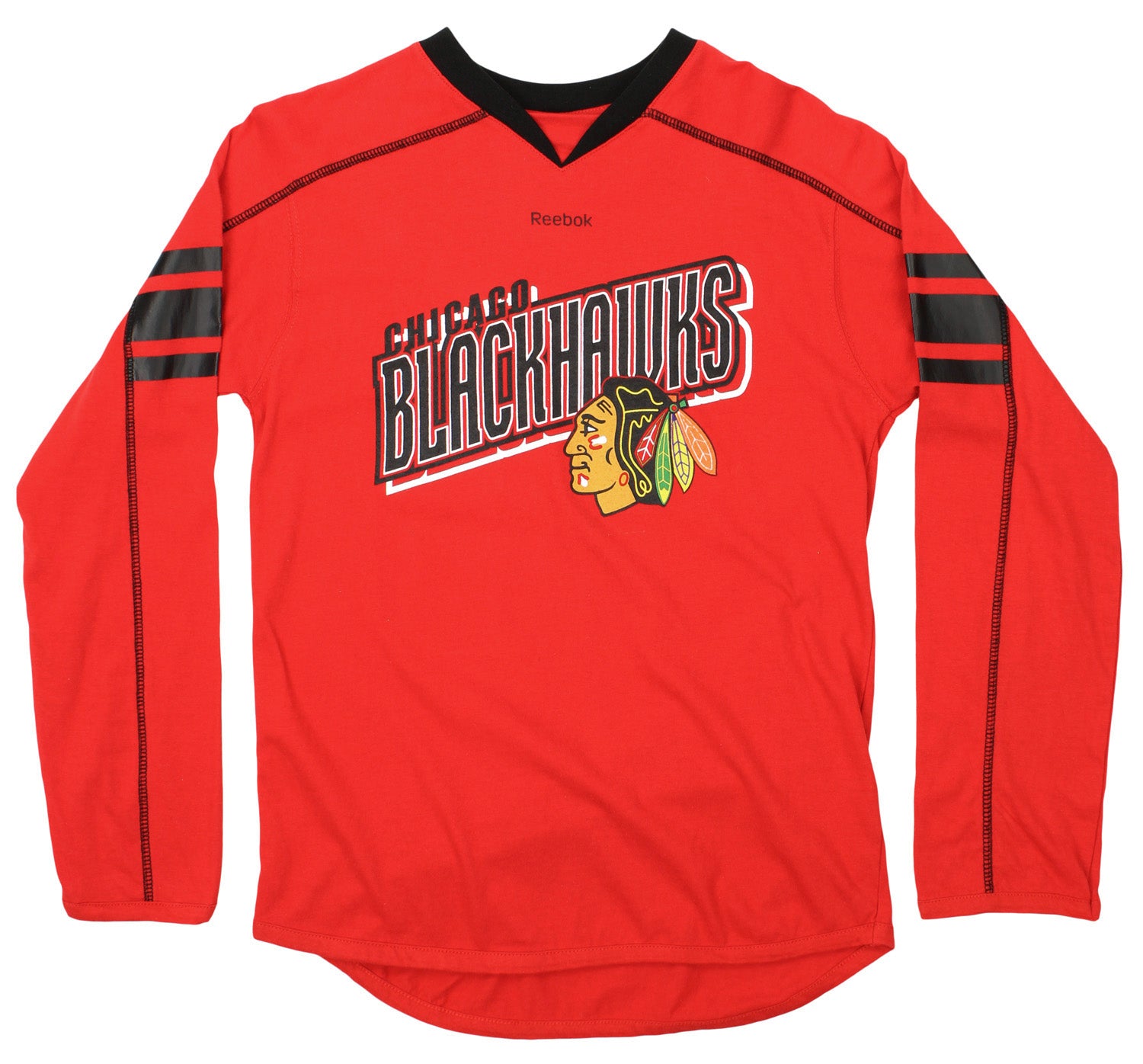 Outerstuff Youth Red Chicago Blackhawks Wordmark Logo Long Sleeve T-Shirt Size: Extra Large