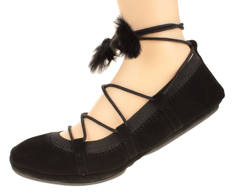 Yossi Samra Women's Seleste Kid Suede Ballet Flat, Black