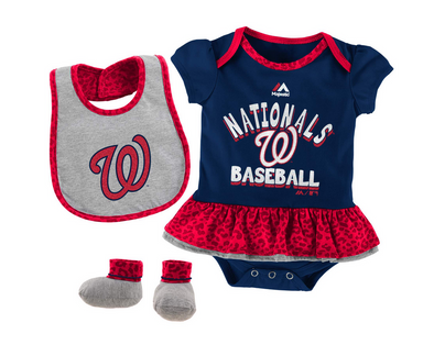 Outerstuff MLB Infant Girls Washington Nationals Wild Card Creeper, Bib & Bootie Set