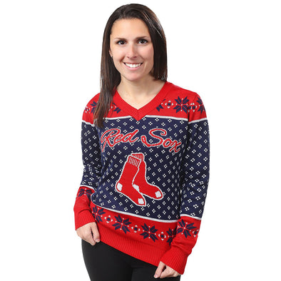 Forever Collectibles MLB Women's Boston Red Sox Big Logo V-Neck Sweater