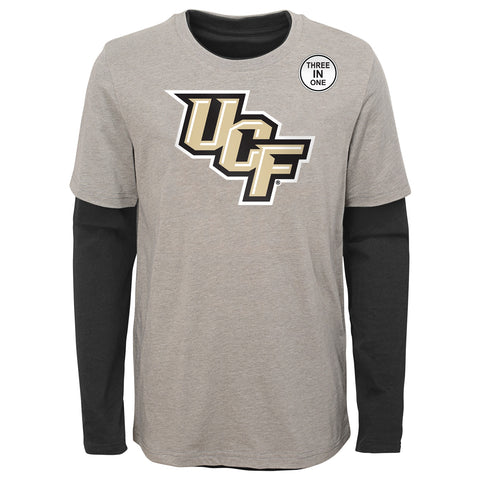 Outerstuff Central Florida Knights NCAA Boy's Youth (8-20) Goal Line Stand 3 in 1 Combo Tee, Black/Grey