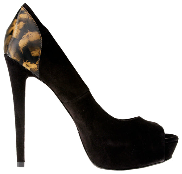 Boutique 9 Women's Cary Open Toe Pumps Heels, Black / Gold