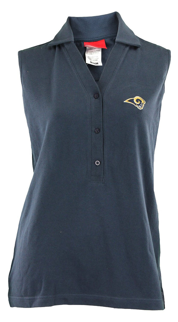 NFL Women's St. Louis Rams Sleeveless Johnny Collar 3 Button Polo Shirt, Navy