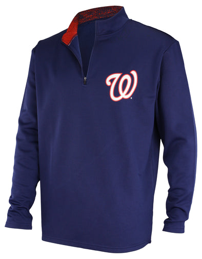 Zubaz MLB Baseball Men Washington Nationals Static Collar 1/4 Zip Fleece Pullover