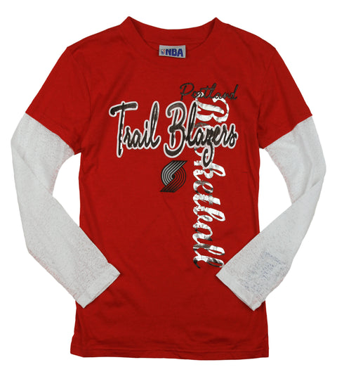 NBA Basketball Youth Girls Portland Trail Blazers Burn Out Shirt - Red