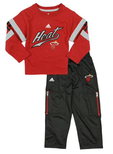 Adidas NBA Basketball Toddler Miami Heat 2-Piece Long Sleeve Tee and Pant Set