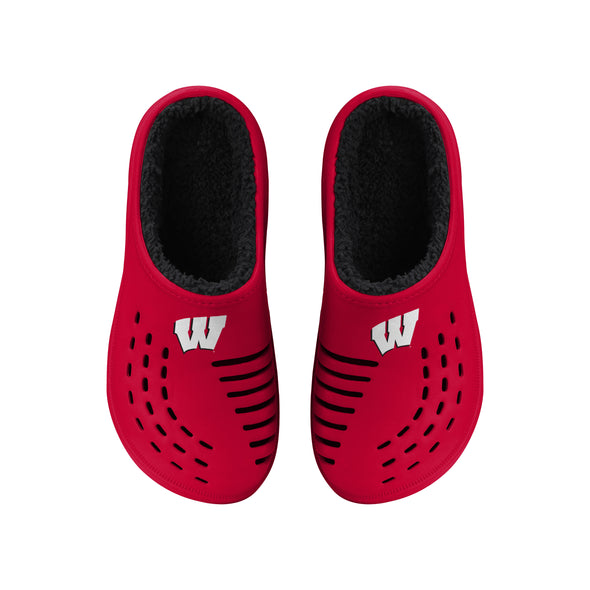 FOCO NCAA Men's Wisconsin Badgers Sherpa Lined Big Logo Clogs