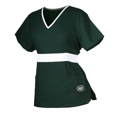 Fabrique Innovations NFL Women's New York Jets Team Color Wrap Scrub Top