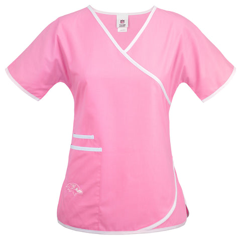 Fabrique Innovations Women's NFL Baltimore Ravens Breast Cancer Awareness Scrub Top