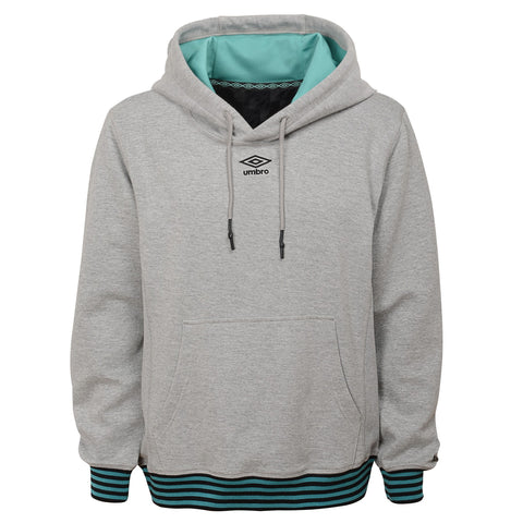 Umbro Men's Pull Over Double Knit Hoodie, Medium Grey Heather/Mint