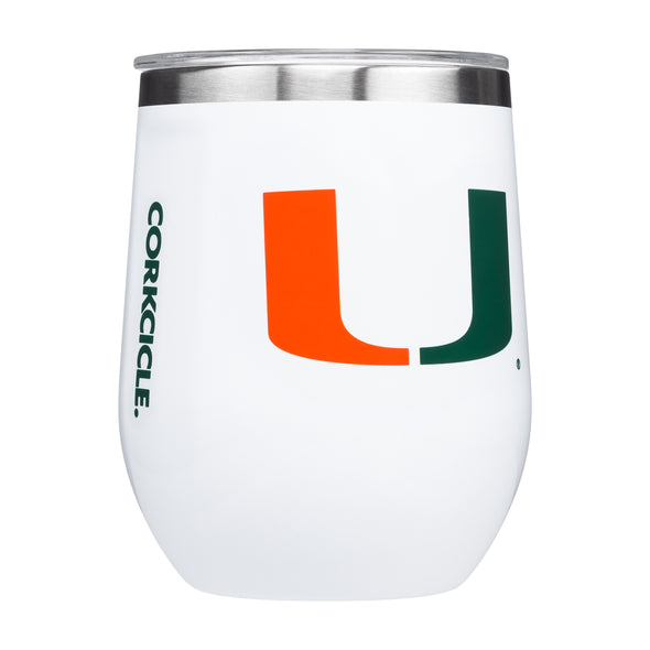 Corkcicle NCAA 12oz Miami Hurricanes Triple Insulated Stainless Steel Wine Glass