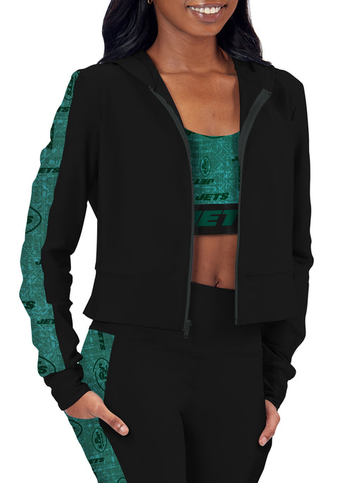Certo By Northwest NFL Women's New York Jets All Day Cropped Hoodie, Black