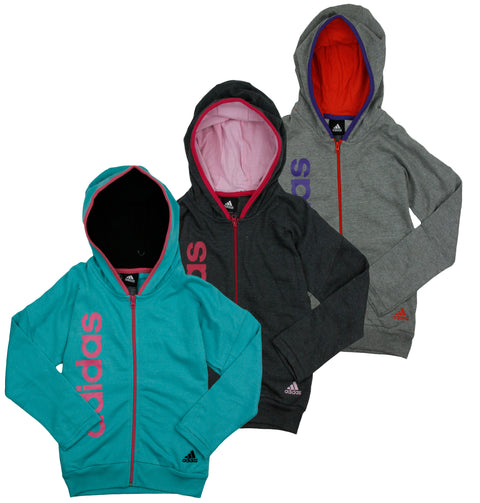 Adidas Youth Girls Feminine Zip Up Hooded Sweatshirt Hoodie, 3 Colors