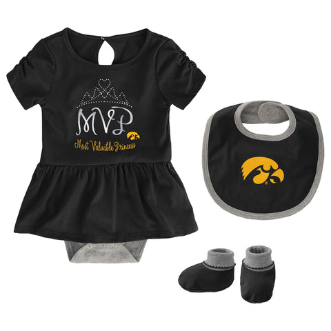 Outerstuff NCAA Infant Girls Iowa Hawkeyes MVP Creeper, Bib & Bootie Set