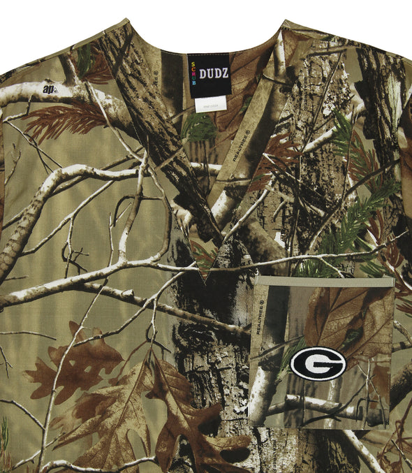 Fabrique Innovations NCAA Unisex Georgia Bulldogs Camo Team Logo Scrub Top