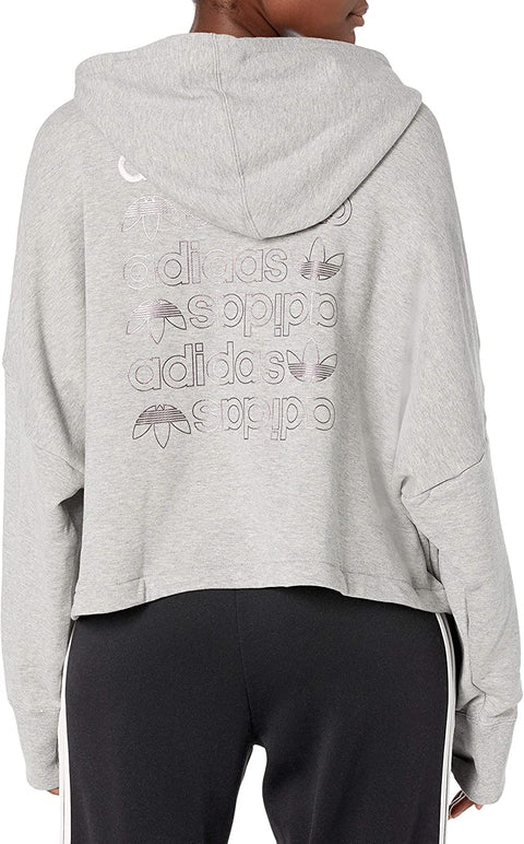 adidas Originals Women's Large Logo Cropped Hoodie, Medium Grey