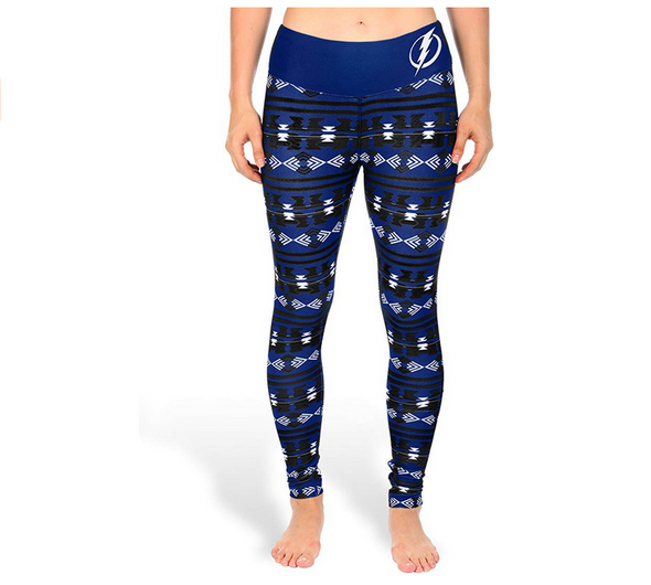 KLEW NHL Women's Tampa Bay Lightning Aztec Print Leggings