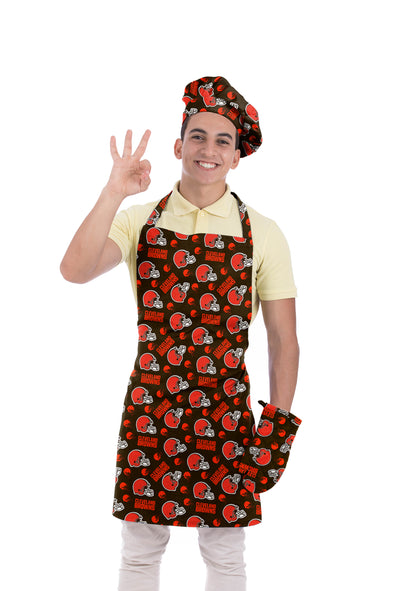 Northwest NFL Adult Unisex Cleveland Browns Scatter Print 3 Piece Chef Set