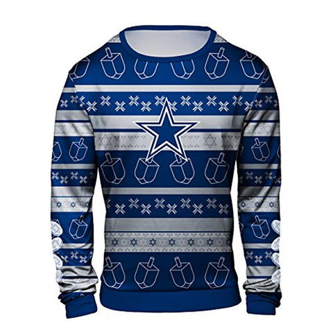 Forever Collectibles NFL Men's Dallas Cowboys Hanukkah Ugly Crew Neck Sweater