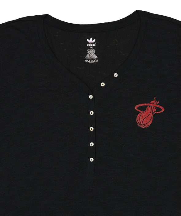 Adidas Miami Heat NBA Women's Sweetheart Henley Long Sleeve Shirt, Black