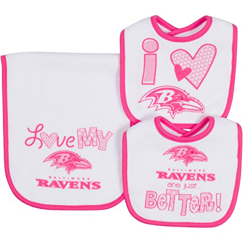 NFL Infant Girls Baltimore Ravens Dribbler Bibs & Burp Cloth Set, One Size