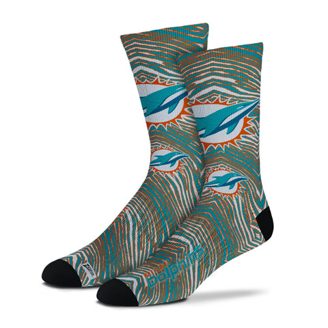 Zubaz By For Bare Feet NFL Adults Unisex Miami Dolphins Zubified Dress Socks, Large