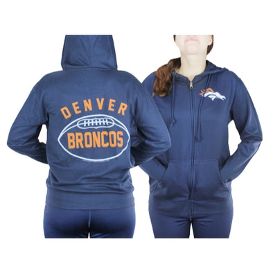 Denver Broncos NFL Womens Double Coverage Full Zip French Terry Hoodie, Navy