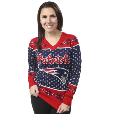 Forever Collectibles NFL New England Patriots Women's Big Logo V-Neck Sweater