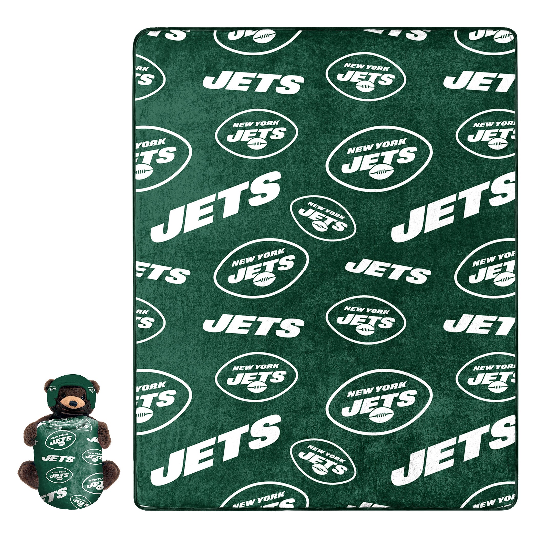 Northwest NFL New York Jets Plush Bear Hugger w/ 40' x 50' Silk Touch Throw Blanket