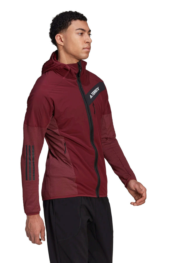 adidas Men's Techrock Flooce Wind Hooded Full Zip Jacket, Shadow Red