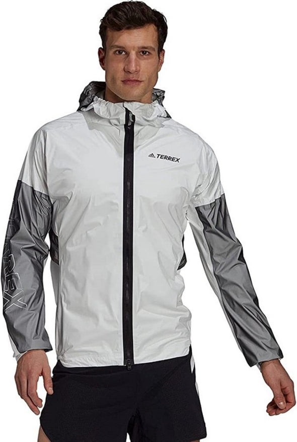 adidas Men's Terrex Agravic Pro Trail Running Rain Jacket, White/Black