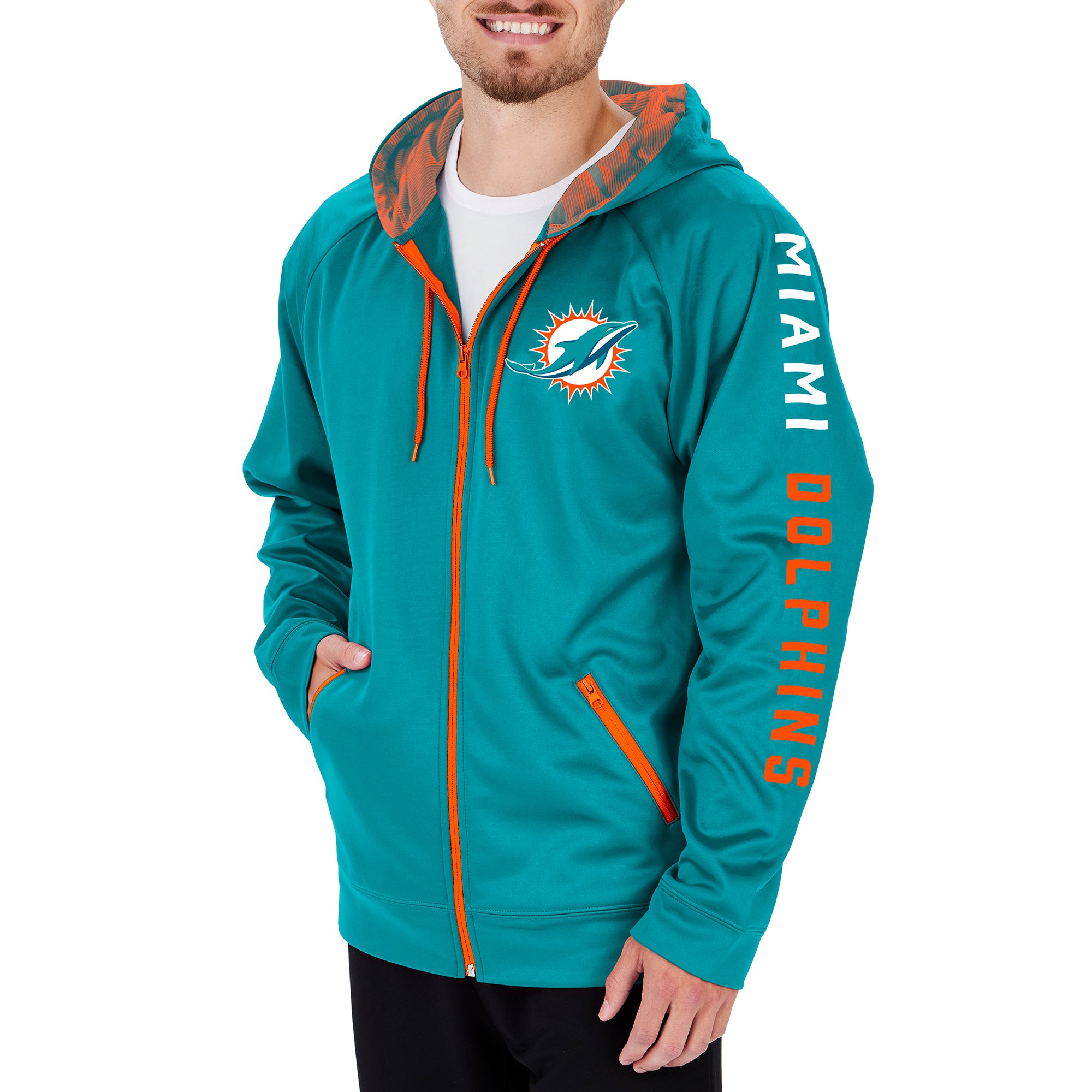 Football Fan Shop Officially Licensed NFL Full-Zip Hooded Jacket - Dolphins